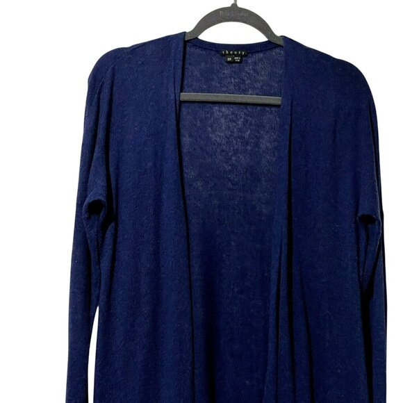 Theory Size S Navy Blue Fringed Open Cashmere Blend Cardigan - Picture 3 of 8